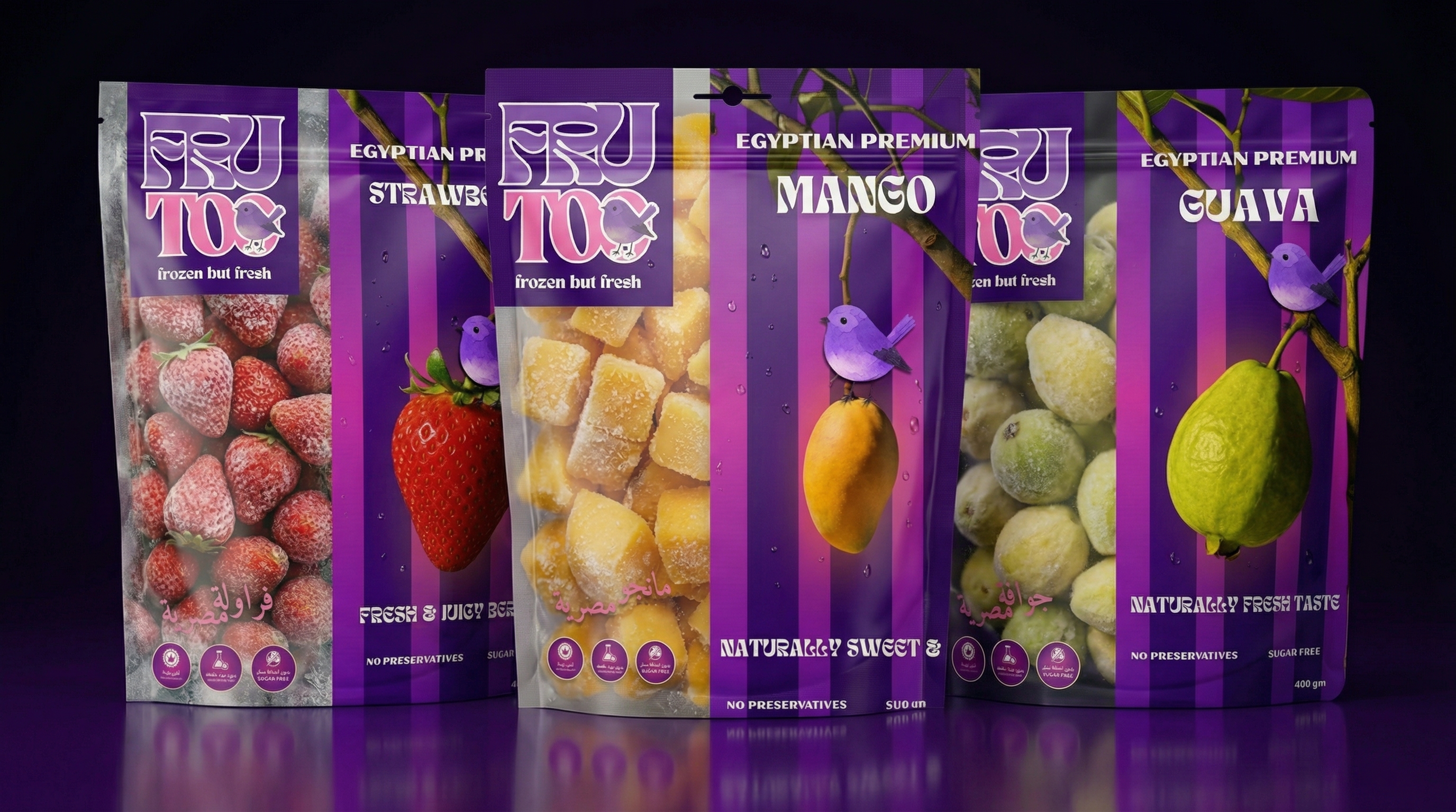 Frutoo flexible frozen fruit bags with transparent windows